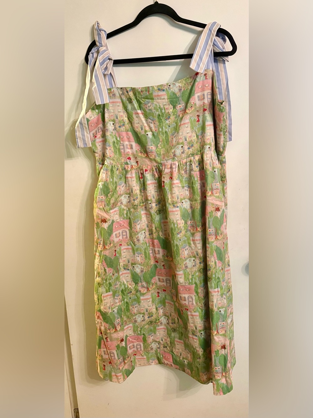 DAVI & DANI Pink and Green Printed Tie-Strap Sundress